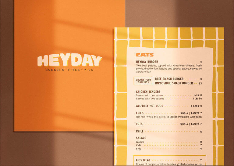 Heyday menu design